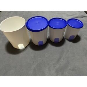 SET Of 4 Tupperware One Touch Nesting Storage‎ Canisters Blue Missing 1 Lid